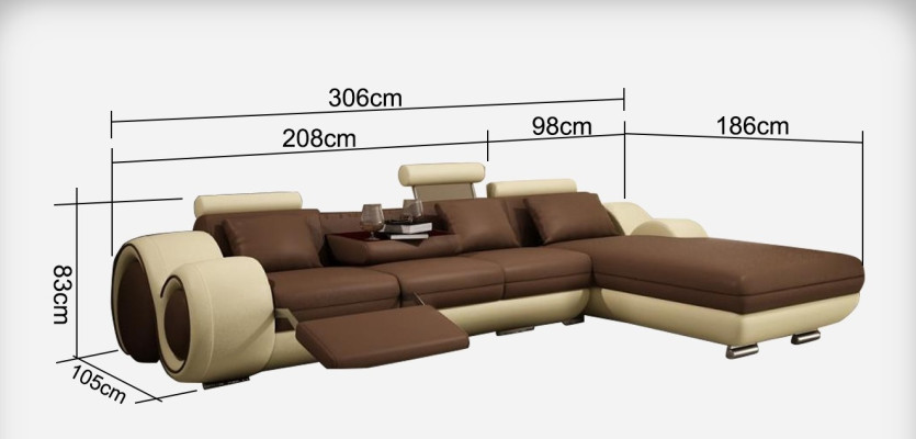 Leather sofa with USB Living landscape Corner sofa Eck Suite Design Modern Sofa A1163E