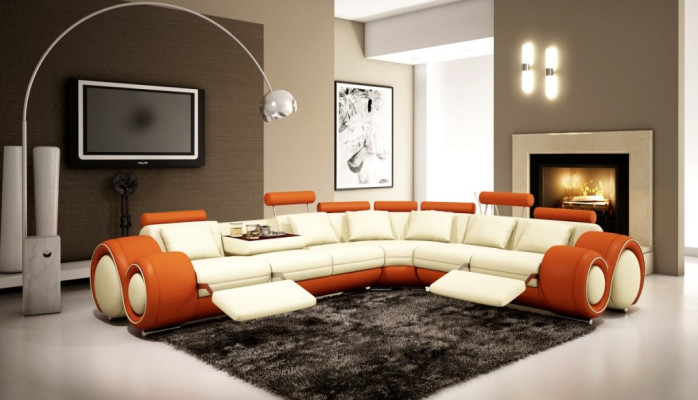 Leather sofa with USB,Living landscape Corner sofa Eck Suite Design Modern Sofa A1163