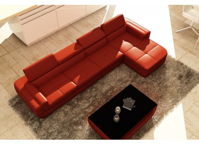 Corner sofa Leather sofa + USB Living landscape L-shape Sofa Upholstery Seat Corner Tettau Red