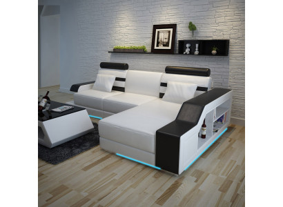 Leather sofa with USB Living landscape Corner sofa Eck Suite Design Modern Sofa L6016E