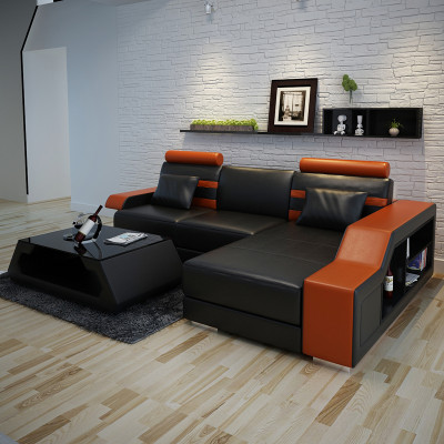 Leather sofa with USB Living landscape Corner sofa Eck Suite Design Modern Sofa L6016E