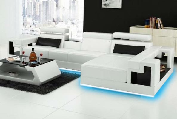 Living landscape Corner sofa Leather sofa Sofa + USB Upholstery Seat Corner Suite new 2710B