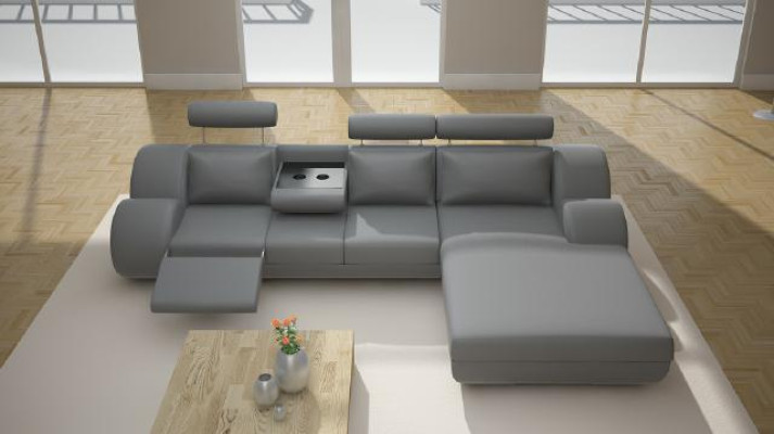 Designer Suite Living landscape Corner sofa Sofa USB Upholstery Leather sofa Sofas Gray