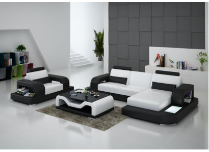 Leather Sofa Couch Living Landscape Corner + Armchair Suite Design Modern Sofa with USB