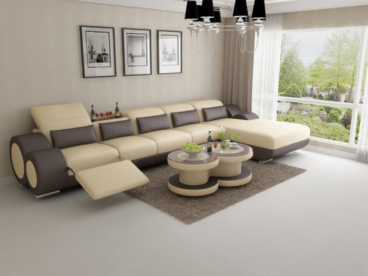 Leather sofa Couch Living landscape Corner sofa Corner Suite Design Modern Sofa with USB
