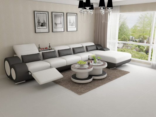 Leather sofa Couch Living landscape Corner sofa Corner Suite Design Modern Sofa with USB