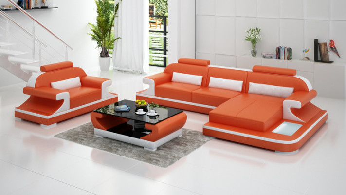 Leather sofa Couch Living landscape Corner sofa + Armchair new Suite Design Sofa G8021E