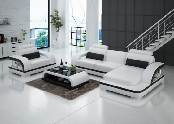 Leather sofa Couch Living landscape Corner sofa + 1Seater Suite Modern Sofa G8011E