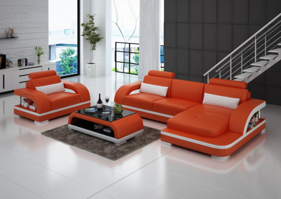 Leather sofa Couch Living landscape Corner sofa + 1Seater Suite Modern Sofa G8011E