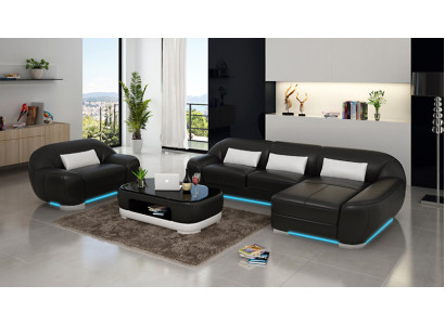 Leather sofa Couch Living landscape Corner sofa + Armchair Corner Suite Design