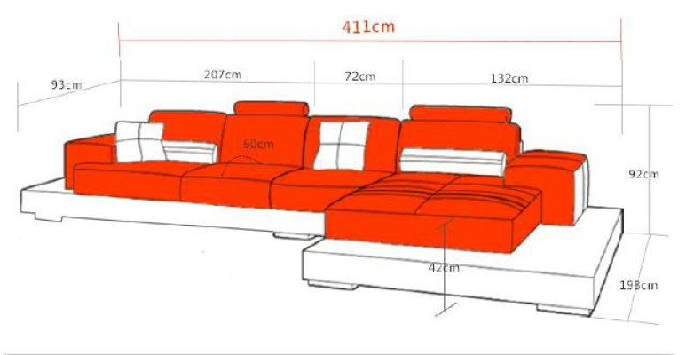 Leather sofa Corner sofa Sofa with USB,Design Seat Upholstery Suite Living landscape 2725B