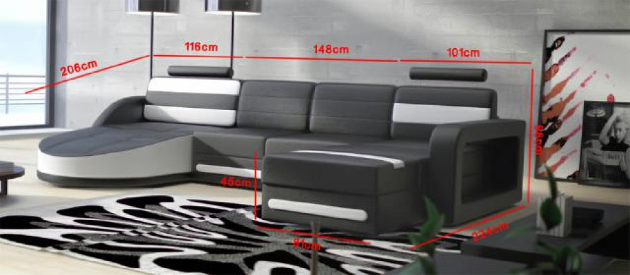 Living landscape COUCH Suite DESIGN Corner sofa Brown-Beige LEATHER SOFA XXL Corner sofa