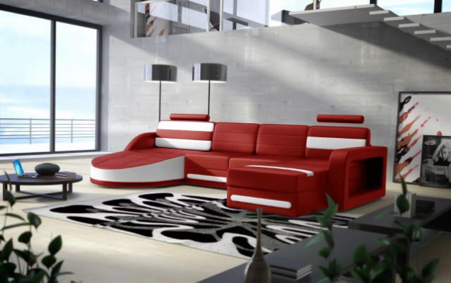 Living landscape COUCH Suite DESIGN Corner sofa Brown-Beige LEATHER SOFA XXL Corner sofa