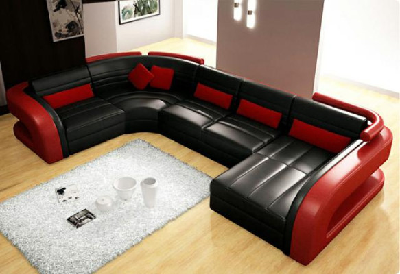 Leather sofa Living landscape couch Suite upholstered corner Corner sofa sofa U-shape Bergamo
