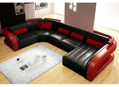 Leather sofa Living landscape couch Suite upholstered corner Corner sofa sofa U-shape Bergamo