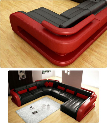 Leather sofa Living landscape couch Suite upholstered corner Corner sofa sofa U-shape Bergamo