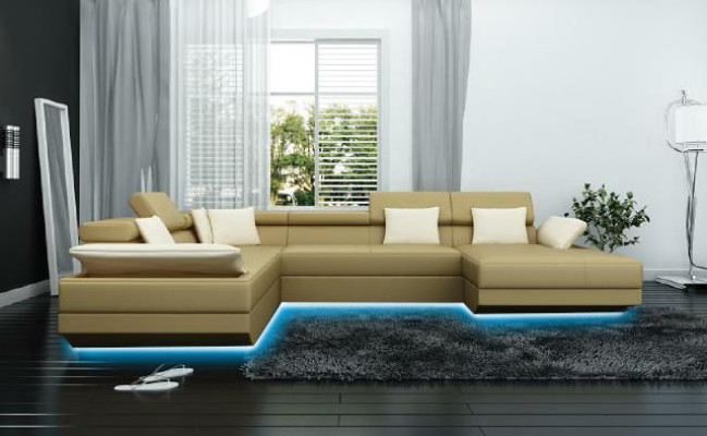 Leather sofa sofa couch upholstery corner suite living landscape XXL big corner sofa 2719D