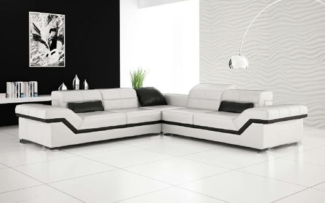 Leather sofa XXL Living landscape Couch Design Sofa with USB Corner sofa Sofa set White