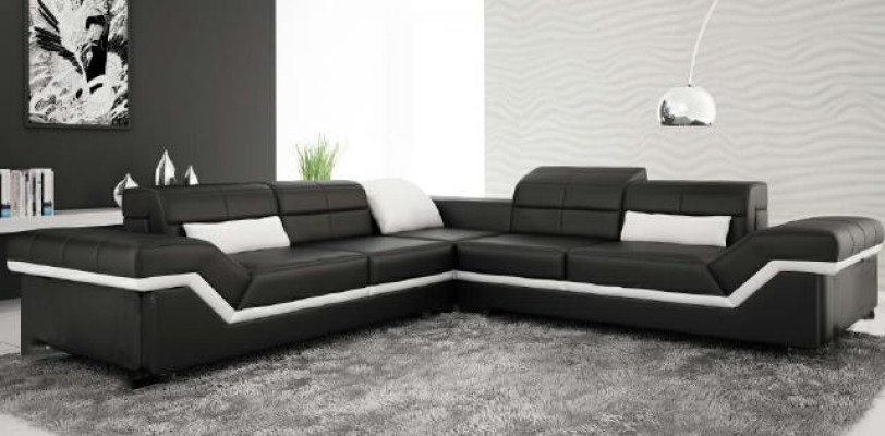 Leather sofa XXL Living landscape Couch Design Sofa with USB Corner sofa Sofa set White