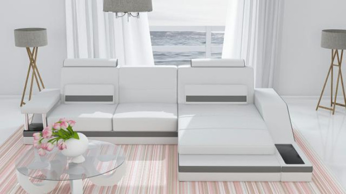 Corner sofa Suite Leather Textile Fabric Living landscape Sofa USB new custom-made