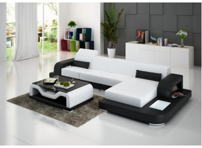 Leather sofa with USB Living landscape Corner sofa Corner Suite Couch Design Sofa G8006C