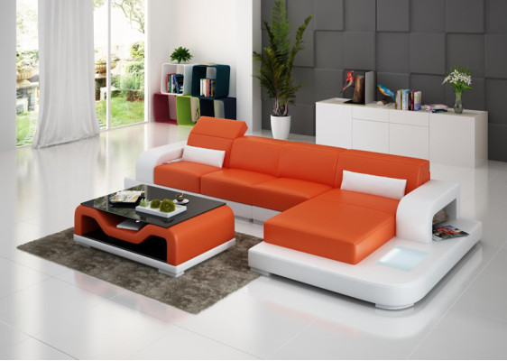 Leather sofa with USB Living landscape Corner sofa Corner Suite Couch Design Sofa G8006C