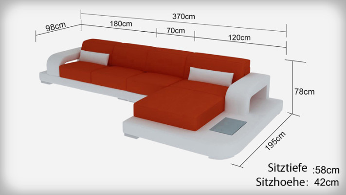 Leather sofa with USB Living landscape Corner sofa Corner Suite Couch Design Sofa G8006C