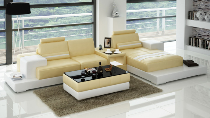 Leather sofa with USB Living landscape Corner sofa Corner Suite Design Couch Sofa L6004D