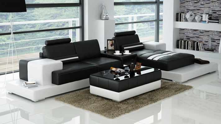 Leather sofa with USB Living landscape Corner sofa Corner Suite Design Couch Sofa L6004D