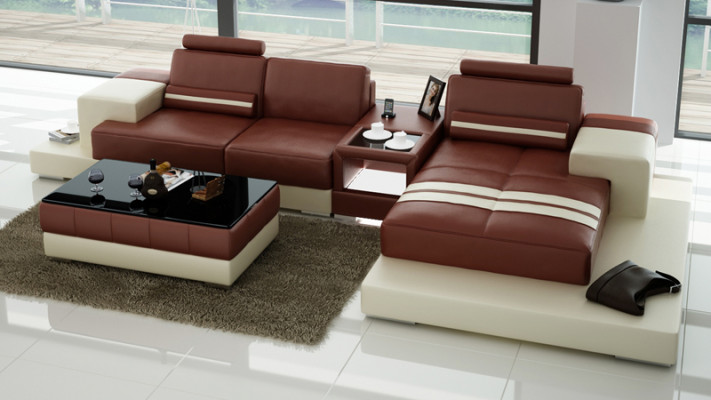 Leather sofa with USB Living landscape Corner sofa Corner Suite Design Couch Sofa L6004D