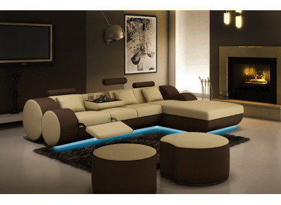 Designer Leather Corner sofa Living landscape Leather couch+ USB Suite Corner sofa Madrid
