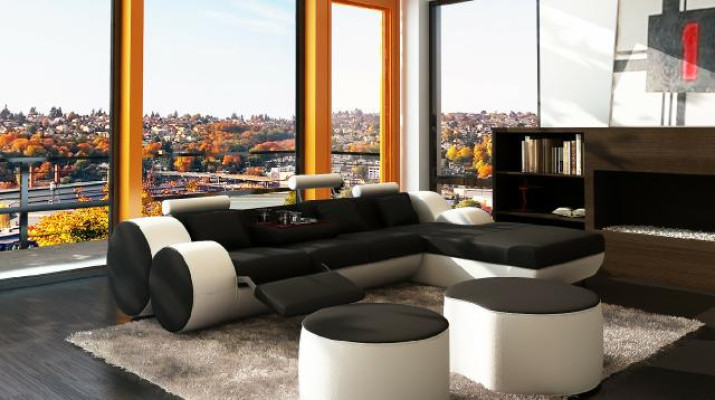 Designer Leather Corner sofa Living landscape Leather couch+ USB Suite Corner sofa Madrid