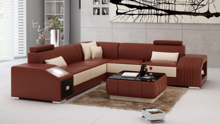 Leather sofa with USB Living landscape Corner sofa Eck Suite Design Modern Sofa L6003B
