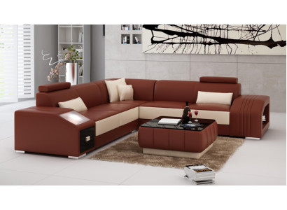 Leather sofa with USB Living landscape Corner sofa Eck Suite Design Modern Sofa L6003B