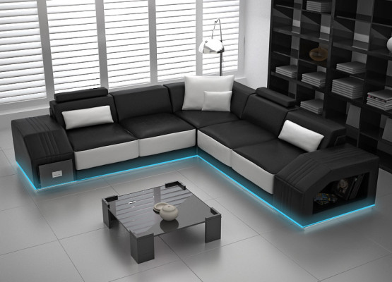 Leather sofa with USB Living landscape Corner sofa Eck Suite Design Modern Sofa L6003B