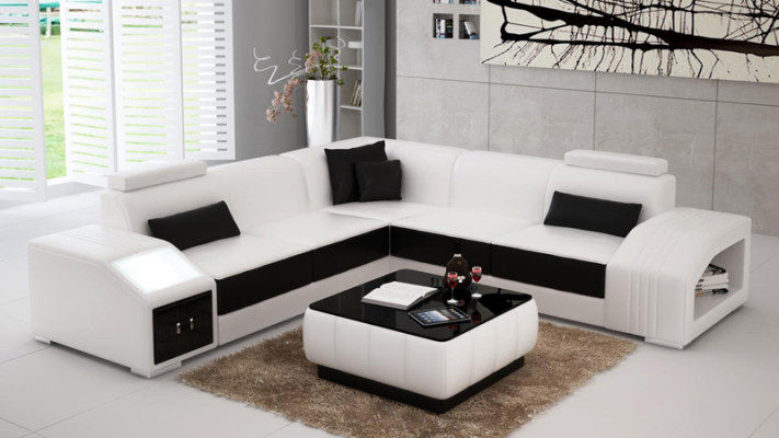 Leather sofa with USB Living landscape Corner sofa Eck Suite Design Modern Sofa L6003B