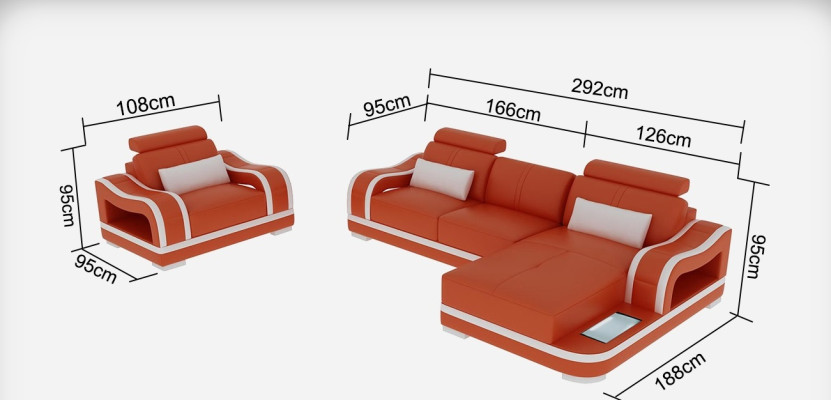 Leather sofa Couch Living landscape Corner sofa + Armchair Eck Suite Modern G8030E