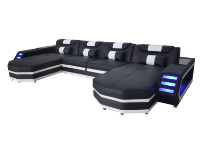Design Leather Upholstery Seat Corner with USB Leather Upholstery Landscape Room Living Sofa