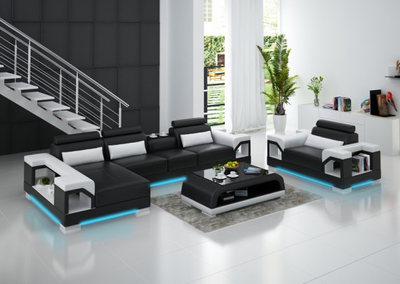 Leather sofa Living landscape Corner sofa Armchair Couch Suite Design Modern Sofa + USB