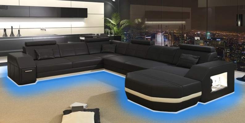 Leather sofa Corner sofa Living landscape Corner sofa Corner sofa Upholstery Seat Corner new USB+LED