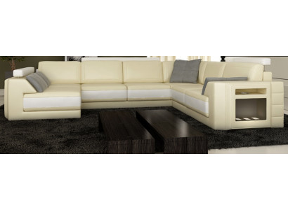 Designer sofa with USB Corner sofa Couch Leather sofa Upholstery Seat Corner Suite +light