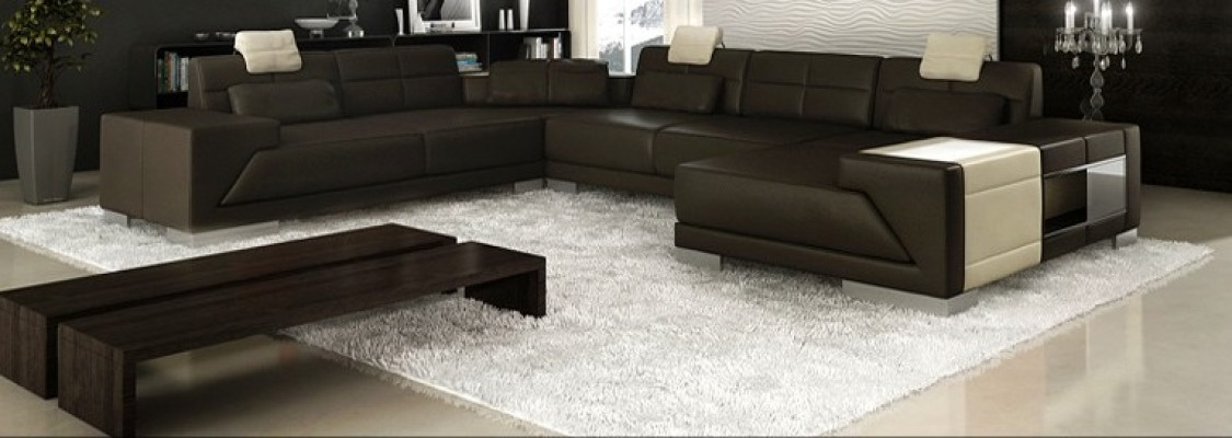 Leather sofa with USB Couch Upholstery Corner Living landscape Corner sofa Design Leather new LED