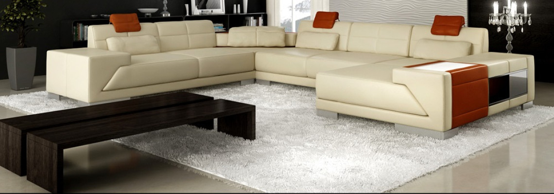 Leather sofa with USB Couch Upholstery Corner Living landscape Corner sofa Design Leather new LED