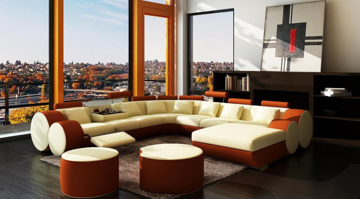 Designer leather sofa + USB Big Living landscape Sofa Couch Upholstery Suite Corner sofa