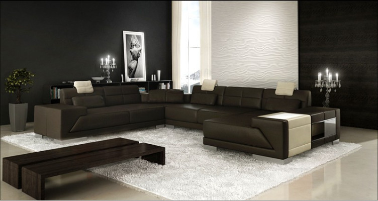 Leather sofa sofa with USB couch designer sofa U-shape corner suite upholstered corner XXL big