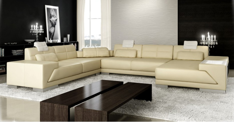 Leather sofa sofa with USB couch designer sofa U-shape corner suite upholstered corner XXL big