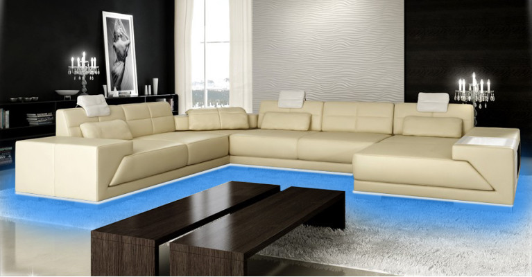 Leather sofa sofa with USB couch designer sofa U-shape corner suite upholstered corner XXL big