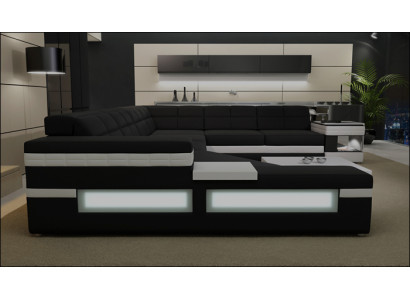 Designer sofa Sofa USB Living landscape Corner sofa Living landscape Upholstery Couch LED