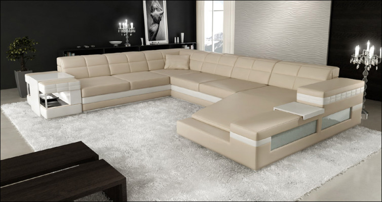 Designer sofa Sofa USB Living landscape Corner sofa Living landscape Upholstery Couch LED