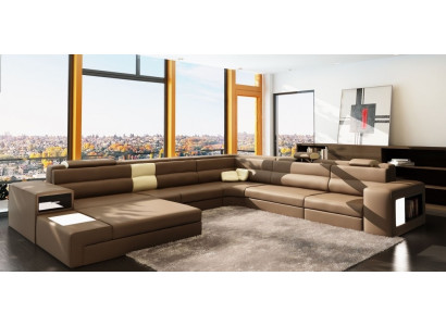 Corner sofa Sofa with USB Couch Upholstery Suite Design Leather Textile Living landscape